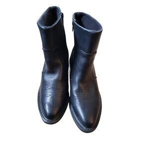 Guide Gear 6" Side-Zipper Western Motorcycle Boots Black Leather Men's Size 8 D